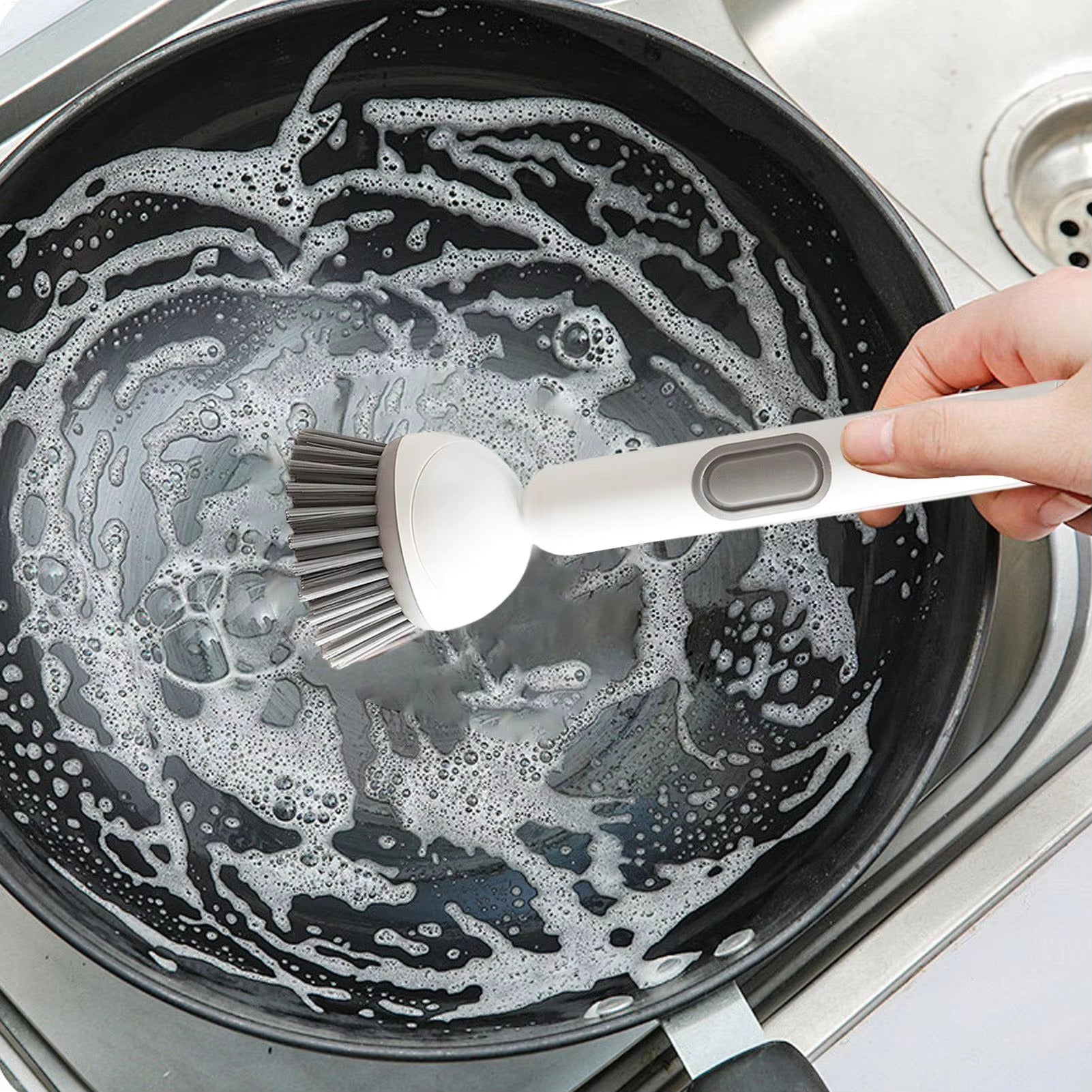 Long Handle Dish Brush with Soap Dispenser and Rotating Scrubber Head 6
