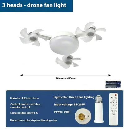 Drone Fan Integrated Light with E27 Screw Creative 3/4/5 Head Remote-Controlled 6