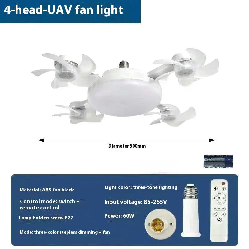 Drone Fan Integrated Light with E27 Screw Creative 3/4/5 Head Remote-Controlled 7