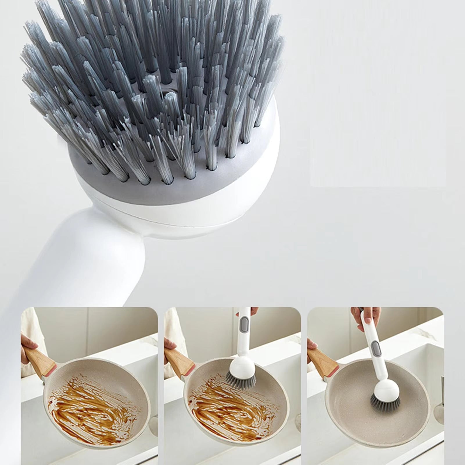 Long Handle Dish Brush with Soap Dispenser and Rotating Scrubber Head 8