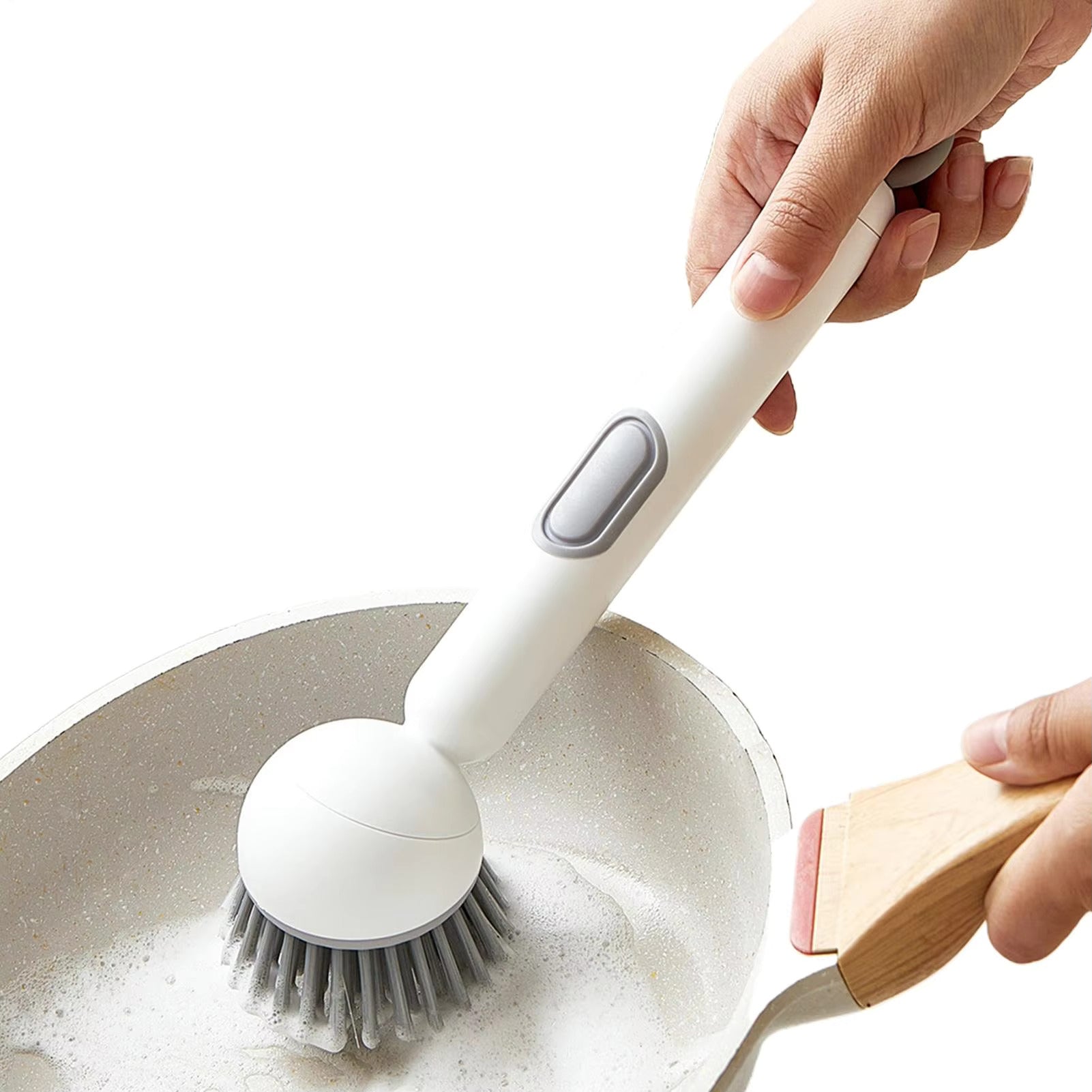 Long Handle Dish Brush with Soap Dispenser and Rotating Scrubber Head 9