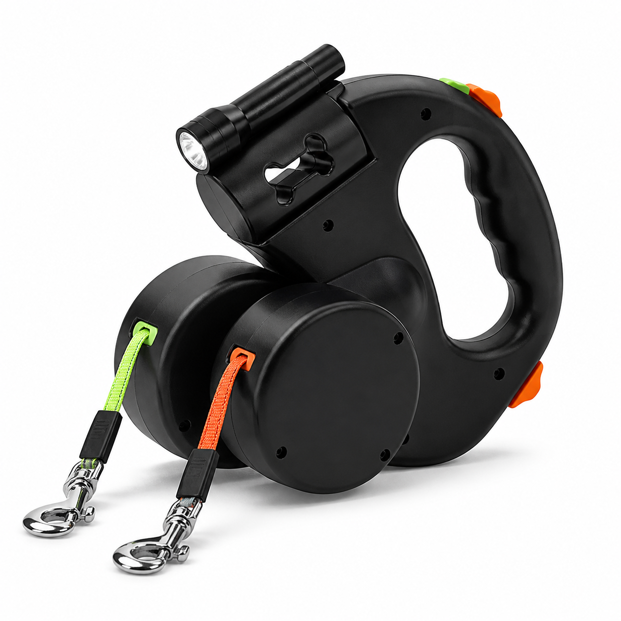 Black Dual Dog Leash with LED Flashlight