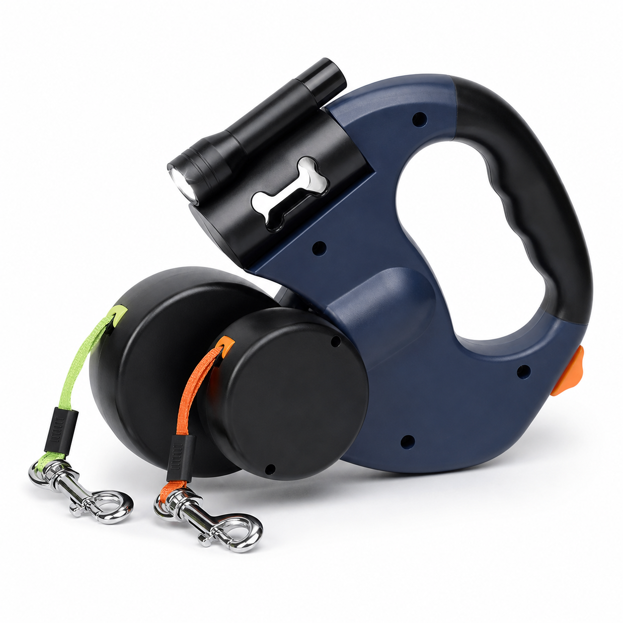 Blue Dual Dog Leash with LED Flashlight