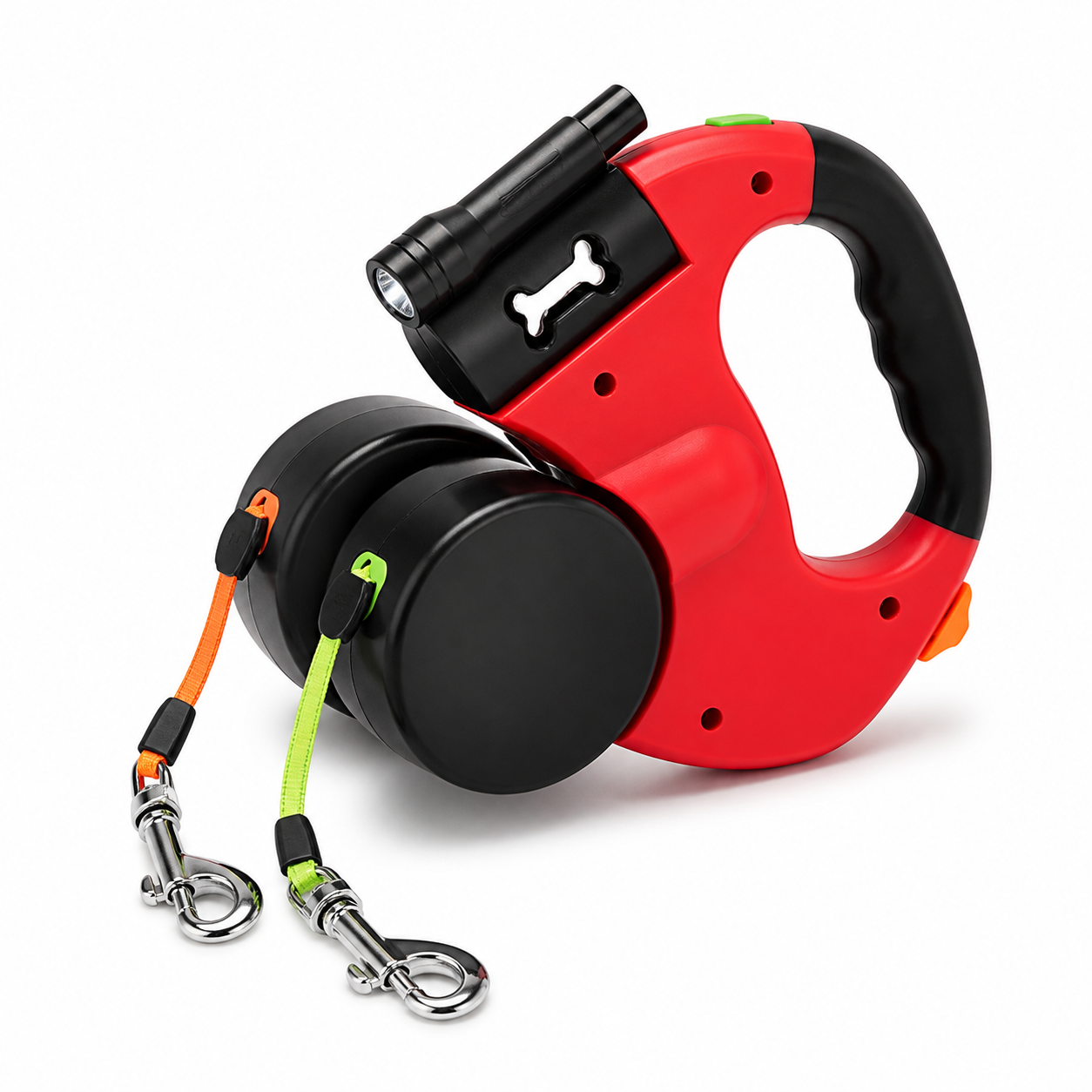 Red Dual Dog Leash with LED Flashlight