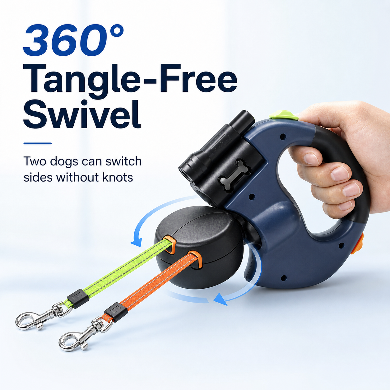 360 degree tangle-free swivel dual dog leash