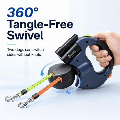 360 degree tangle-free swivel dual dog leash